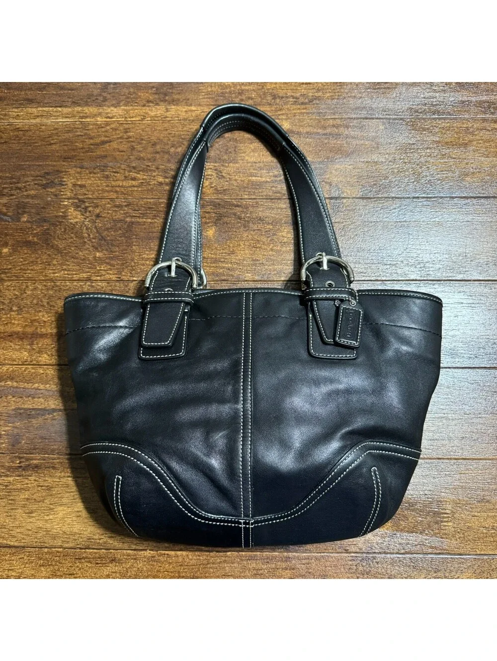 Vintage Y2K Coach Soho Buckle Adjustable Shoulder Bag Black Leather Tote 9544
